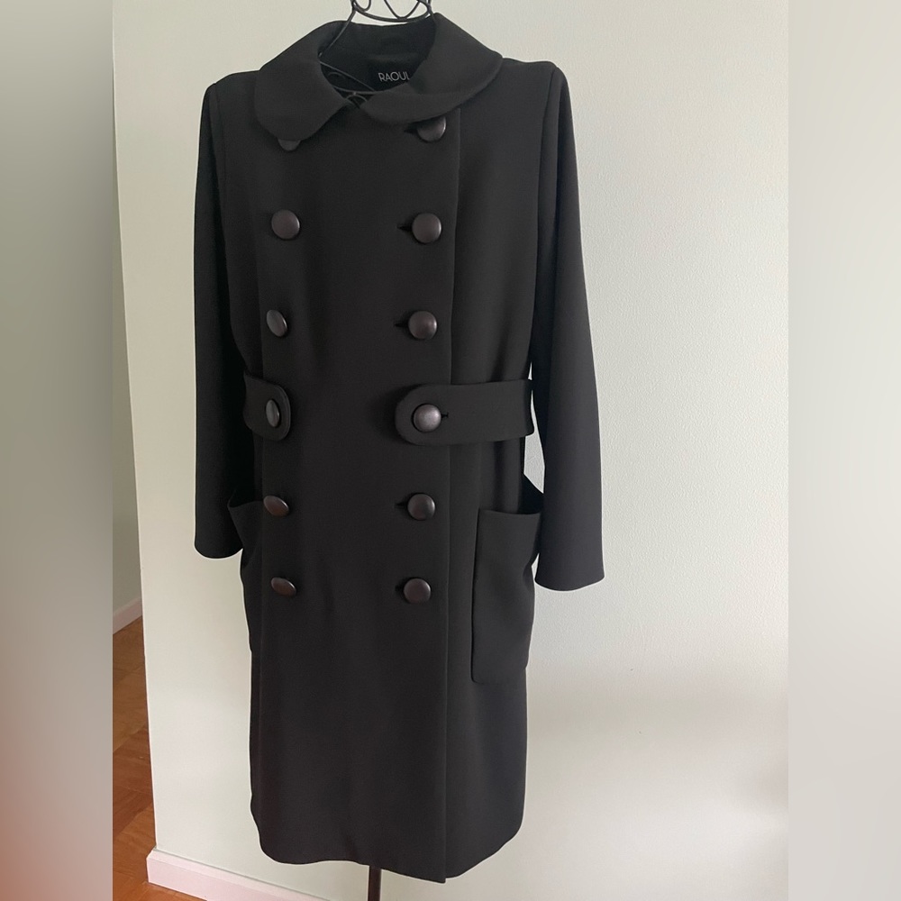 Raoul double breasted women coat with leather buttons in black